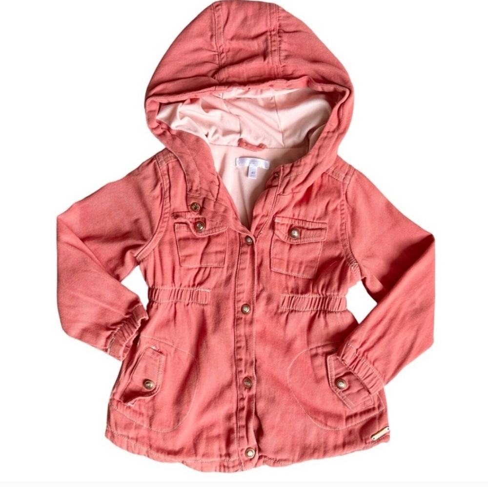 Tahari 4T Girls Pink Coral snap button cotton hooded coat jacket